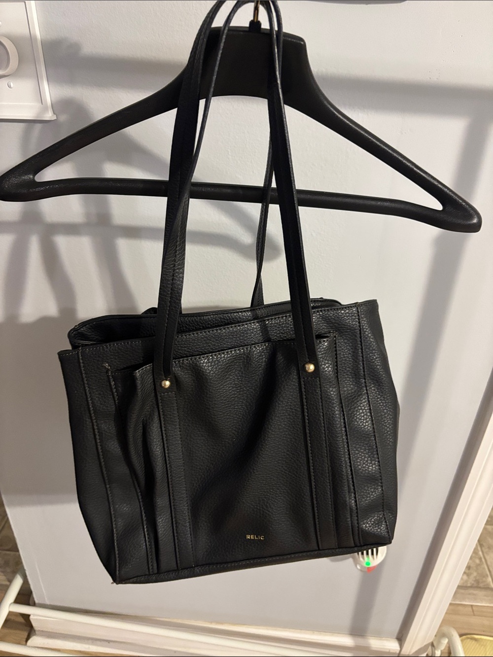 Downtown Girl Retro Y2K Relic Black Pebbled Tote Gold Accents